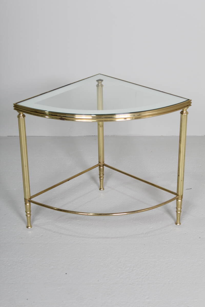 Vintage corner table, side table, plant table - glass, brass 70s | 01407