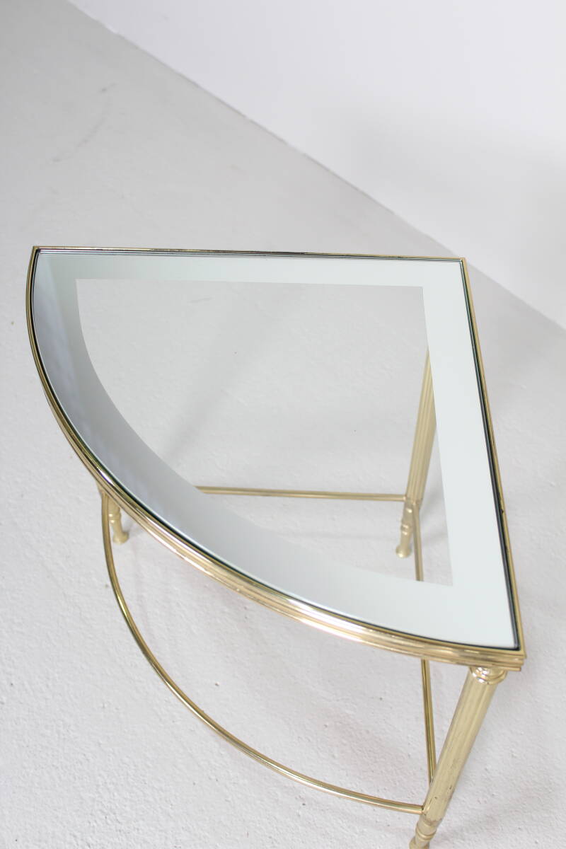 Vintage corner table, side table, plant table - glass, brass 70s | 01407