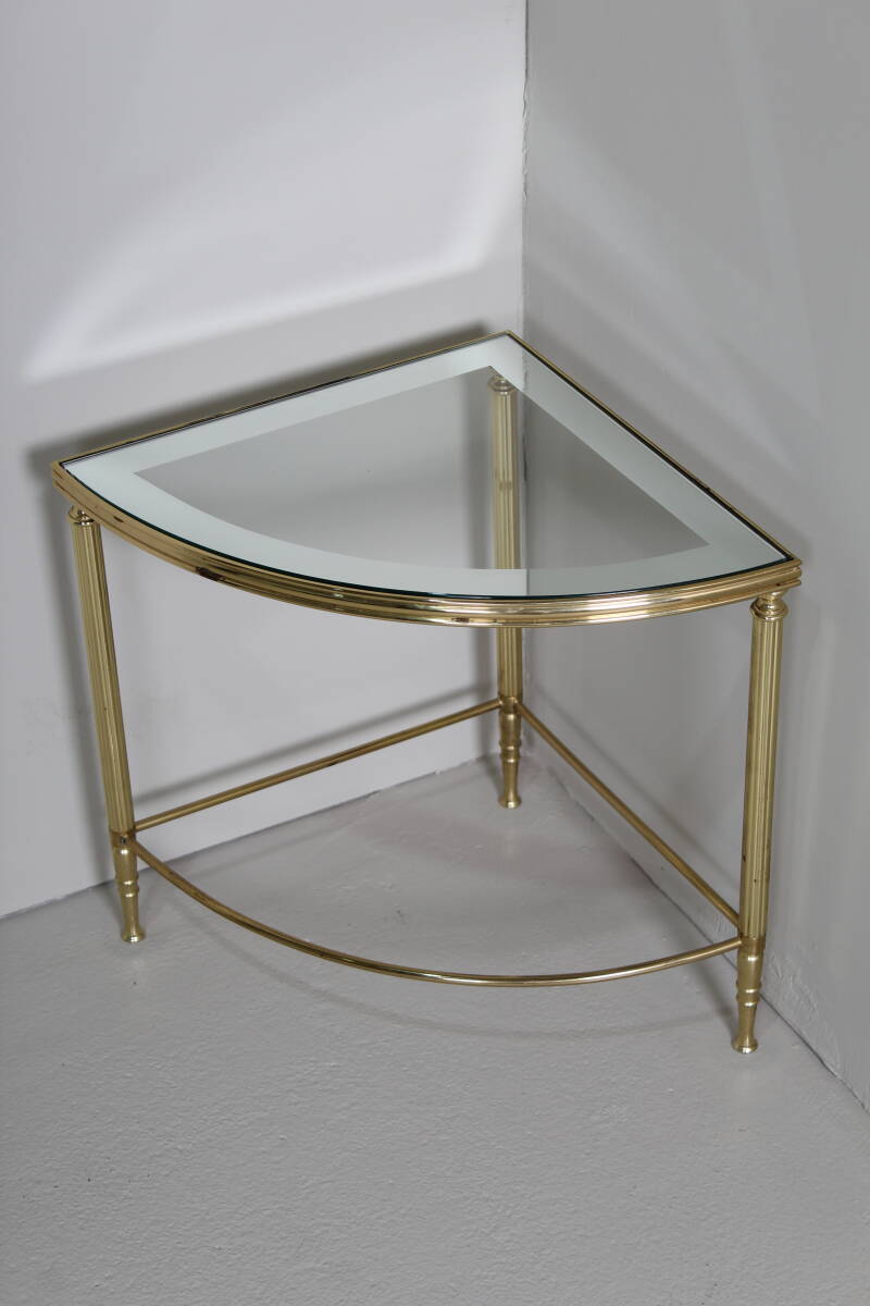 Vintage corner table, side table, plant table - glass, brass 70s | 01407