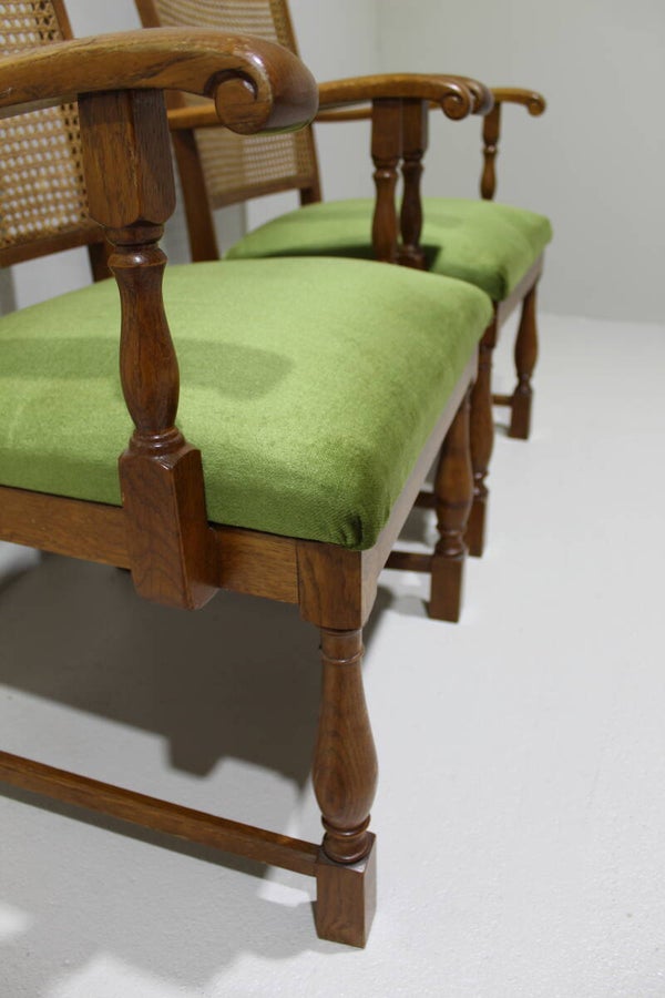 Vintage eetkamerstoelen - Lübke, groen, riet jaren '40/'50 | 01333