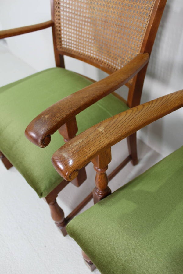 Vintage eetkamerstoelen - Lübke, groen, riet jaren '40/'50 | 01333
