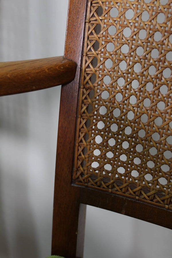 Vintage eetkamerstoelen - Lübke, groen, riet jaren '40/'50 | 01333