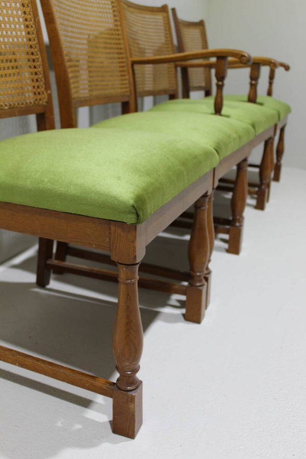 Vintage eetkamerstoelen - Lübke, groen, riet jaren '40/'50 | 01333