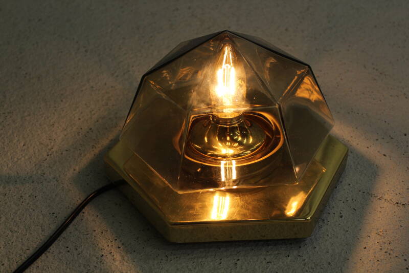 Vintage wandlamp, plafondlamp - messing, rookglas