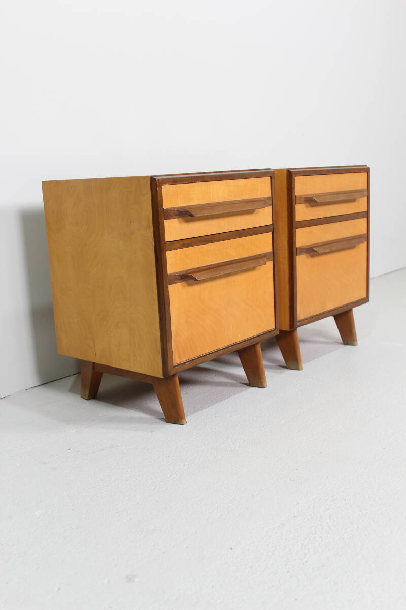 Vintage set of bedside tables, chests of drawers - 1950s, light wood | 01460