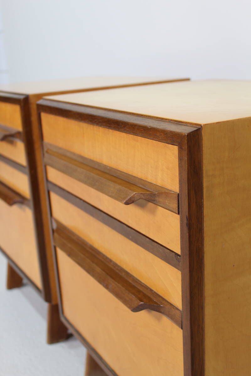 Vintage set of bedside tables, chests of drawers - 1950s, light wood | 01460
