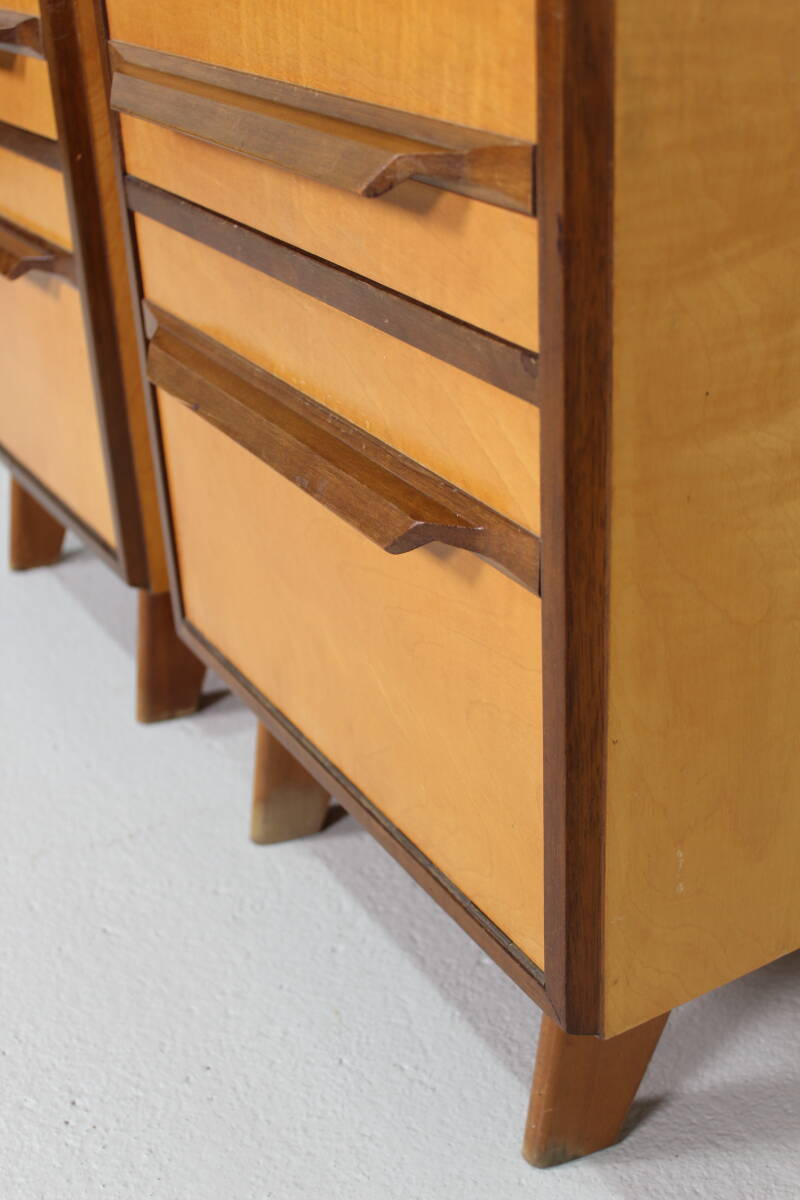 Vintage set of bedside tables, chests of drawers - 1950s, light wood | 01460