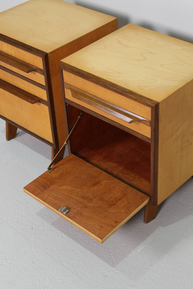 Vintage set of bedside tables, chests of drawers - 1950s, light wood | 01460