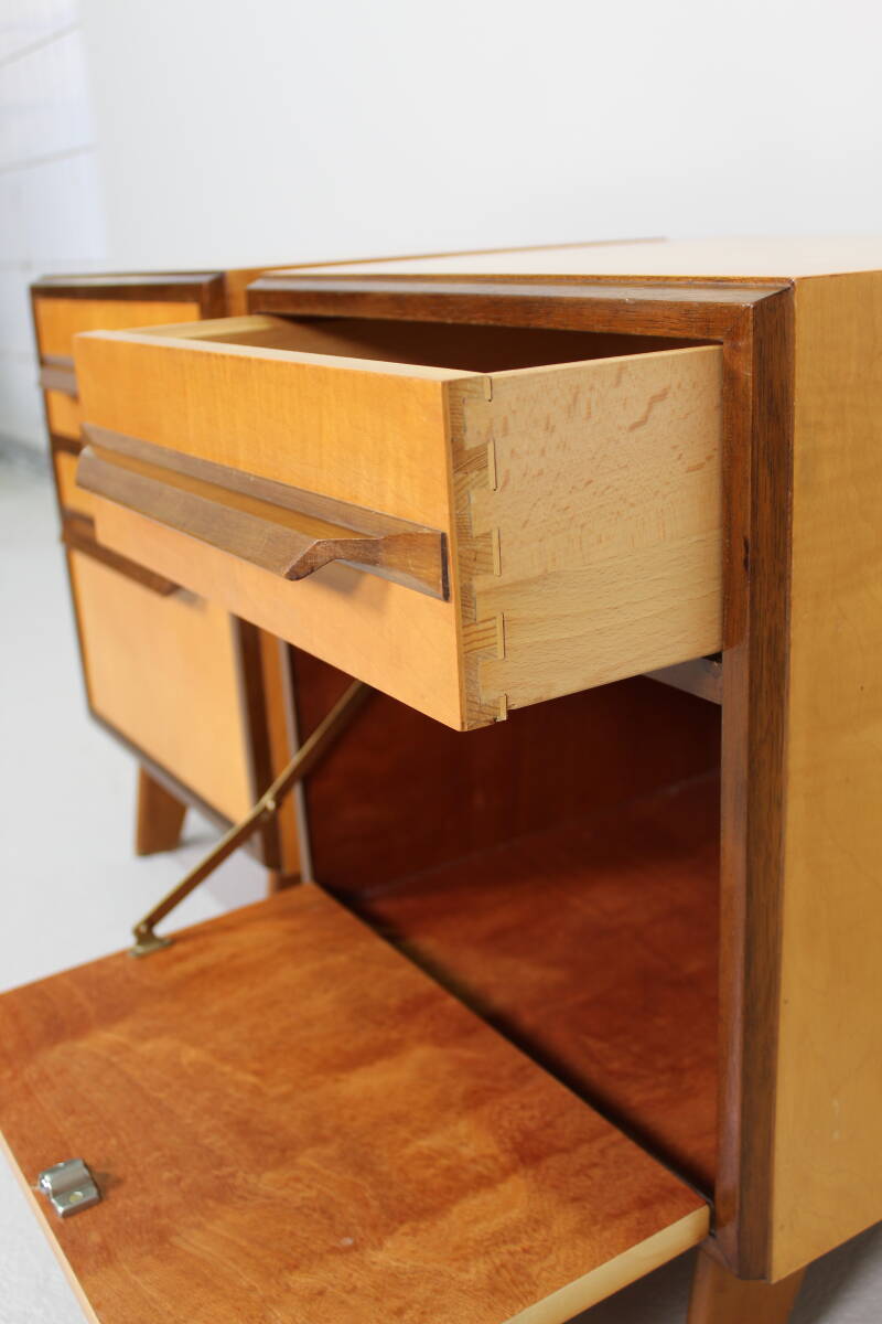 Vintage set of bedside tables, chests of drawers - 1950s, light wood | 01460