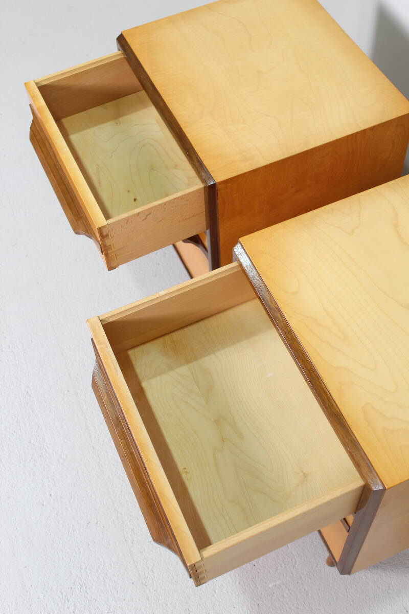 Vintage set of bedside tables, chests of drawers - 1950s, light wood | 01460
