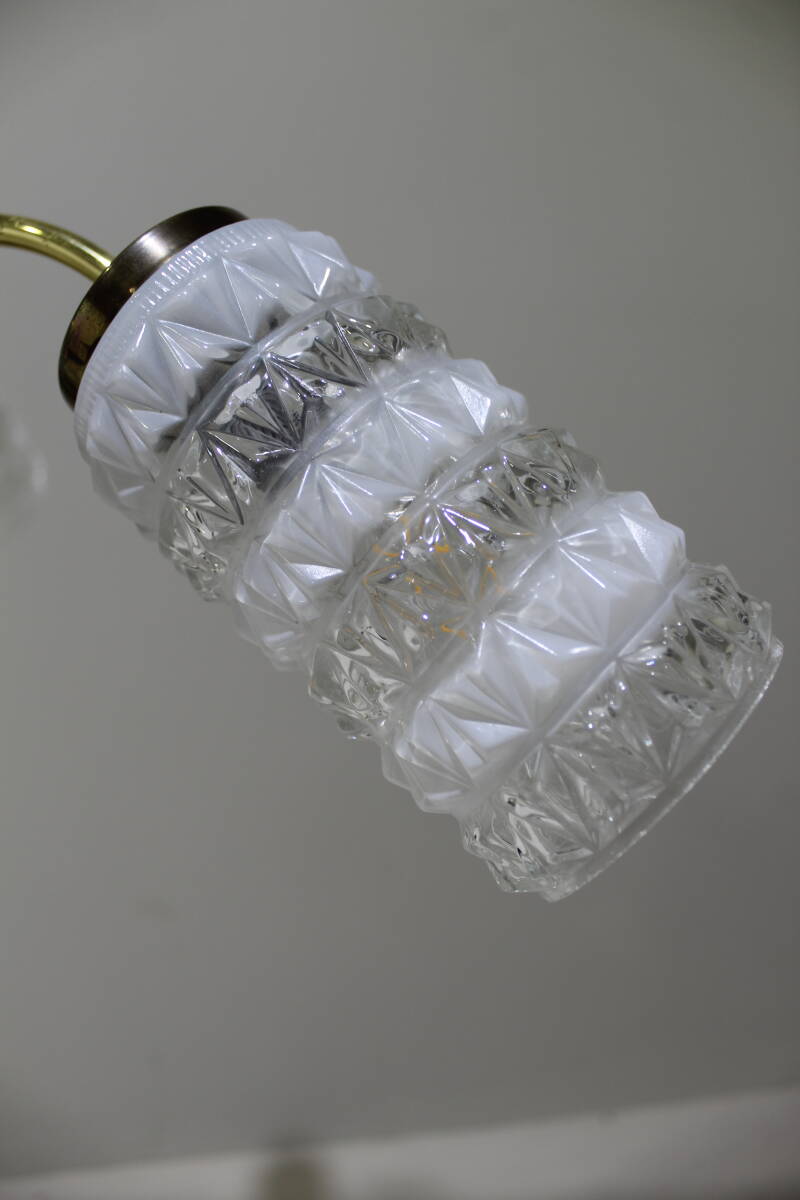 Vintage plafondlamp - 3-armig, messing, glas jaren '50/'60