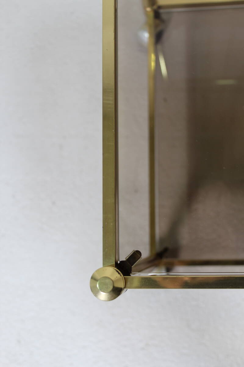 Vintage barcart, serveerwagen - messing, rookglas, jaren '70