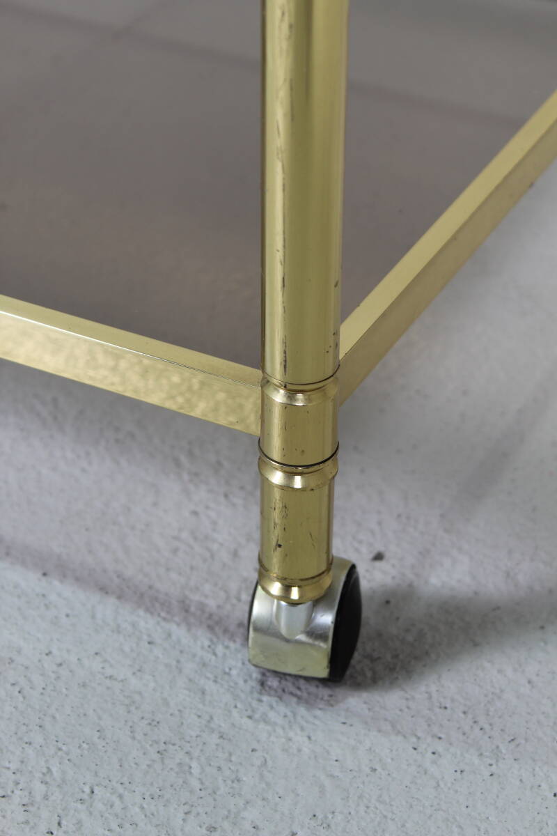 Vintage barcart, serveerwagen - messing, rookglas, jaren '70