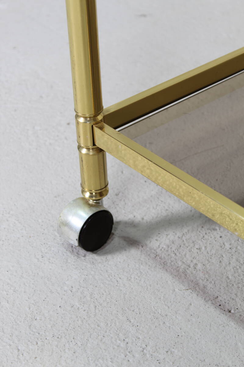 Vintage barcart, serveerwagen - messing, rookglas, jaren '70