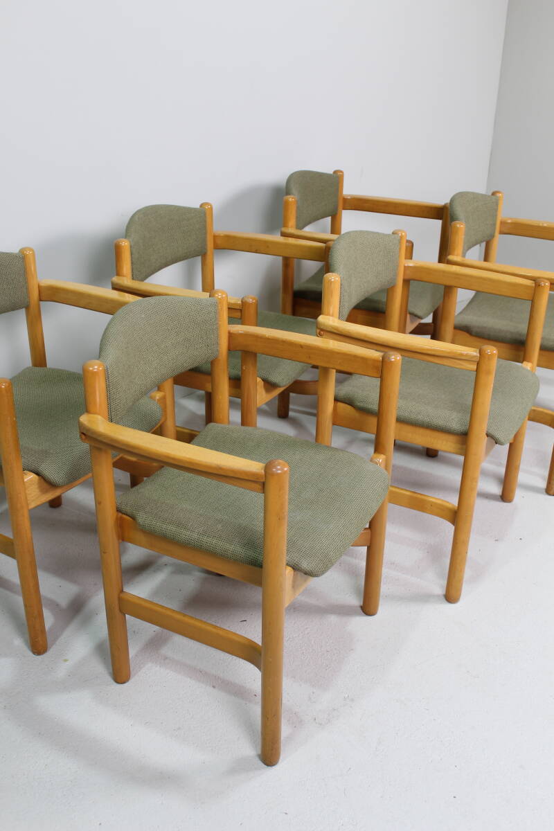 6x Vintage Esszimmerstühle - 70er Jahre, grün, Holz
