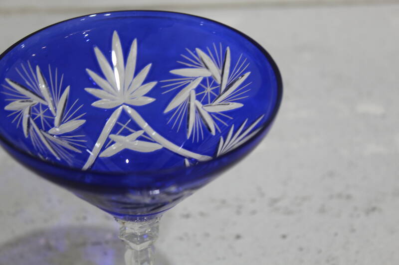 Vintage crystal martini glass - cobalt blue