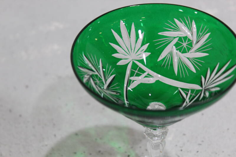 Vintage crystal martini glass - green