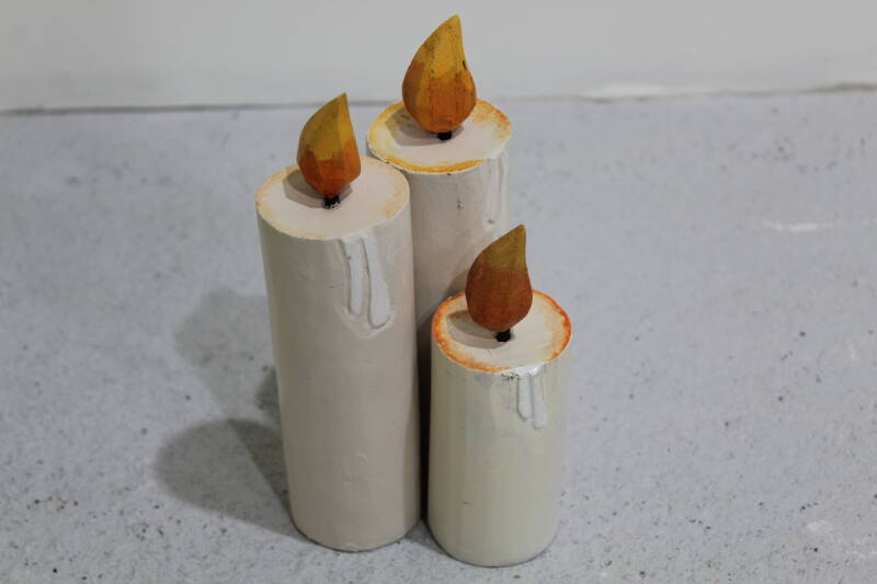 Vintage Wood Carved Candles - Christmas