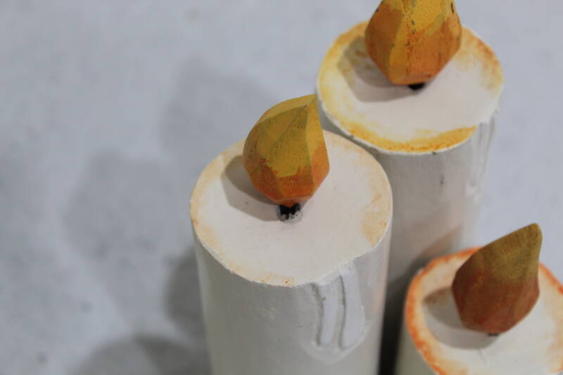 Vintage Wood Carved Candles - Christmas