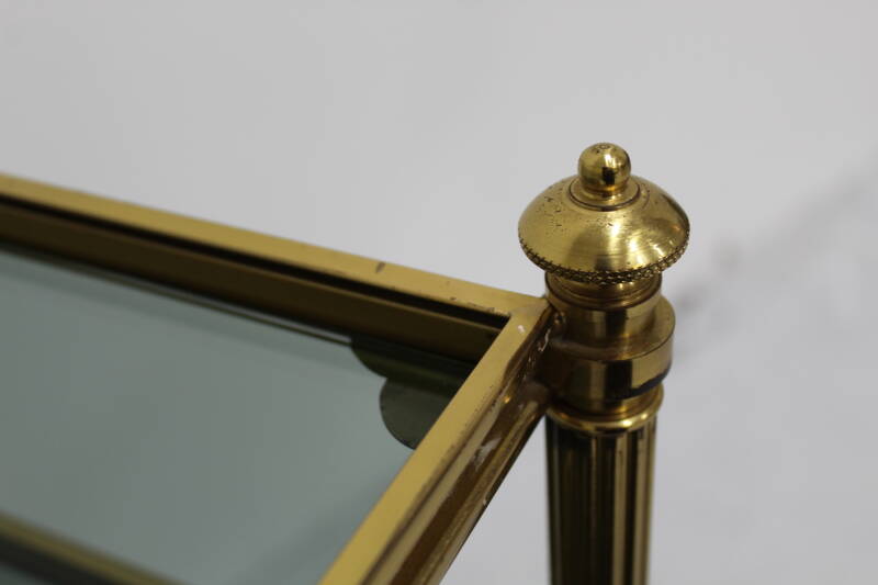 Vintage bijzettafel - blauw rookglas, messing jaren '70 | 01011