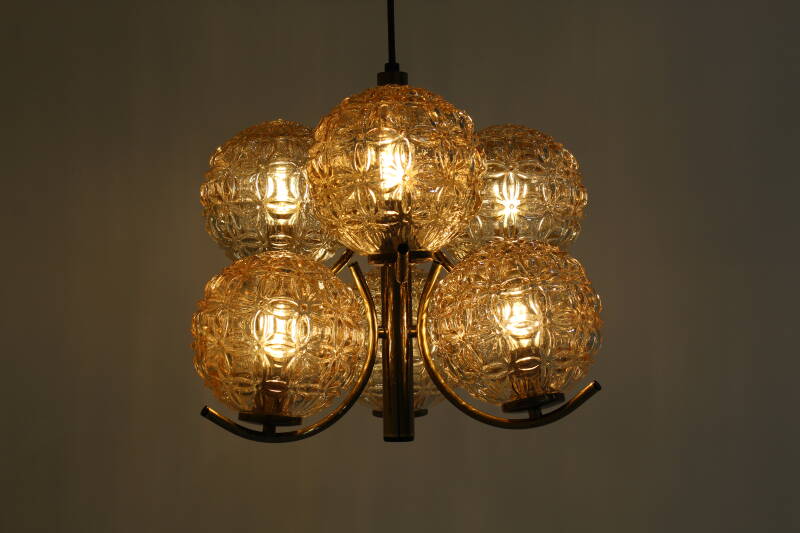 Vintage pendant lamp Richard Essig - 6 arms, brass 70s | 01004