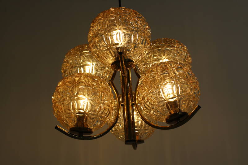 Vintage pendant lamp Richard Essig - 6 arms, brass 70s | 01004