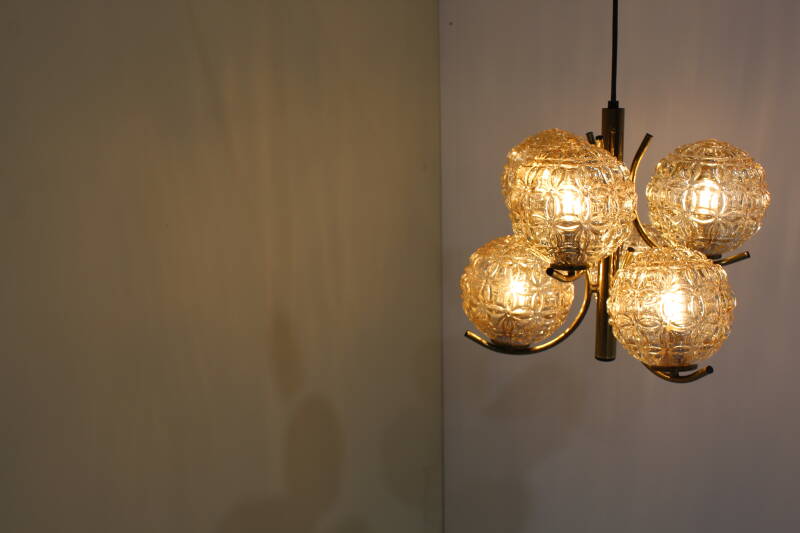 Vintage pendant lamp Richard Essig - 6 arms, brass 70s | 01004