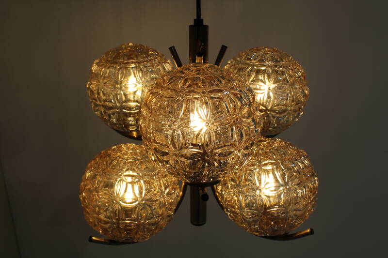 Vintage pendant lamp Richard Essig - 6 arms, brass 70s | 01004