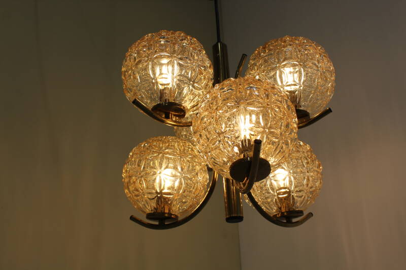 Vintage pendant lamp Richard Essig - 6 arms, brass 70s | 01004