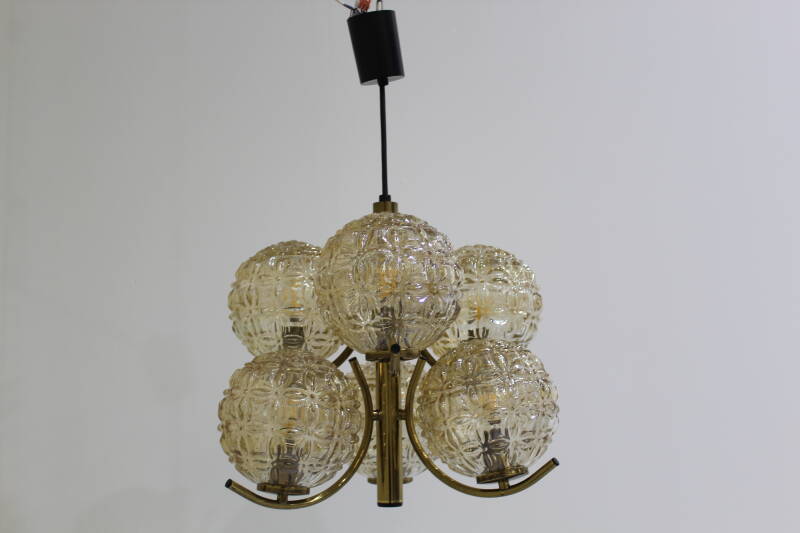 Vintage pendant lamp Richard Essig - 6 arms, brass 70s | 01004