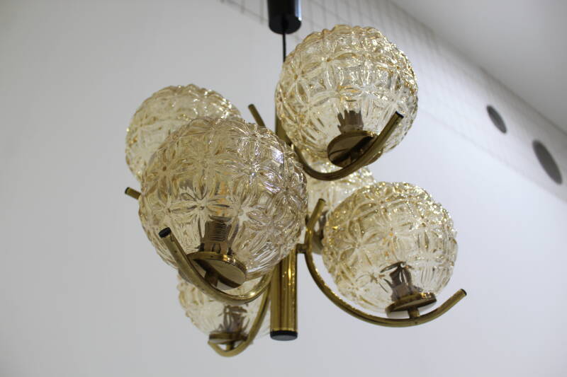 Vintage pendant lamp Richard Essig - 6 arms, brass 70s | 01004