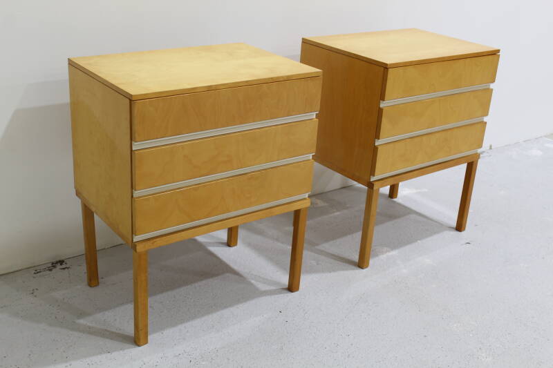 Vintage set of bedside tables, chests of drawers - light wood, mid century | 01042