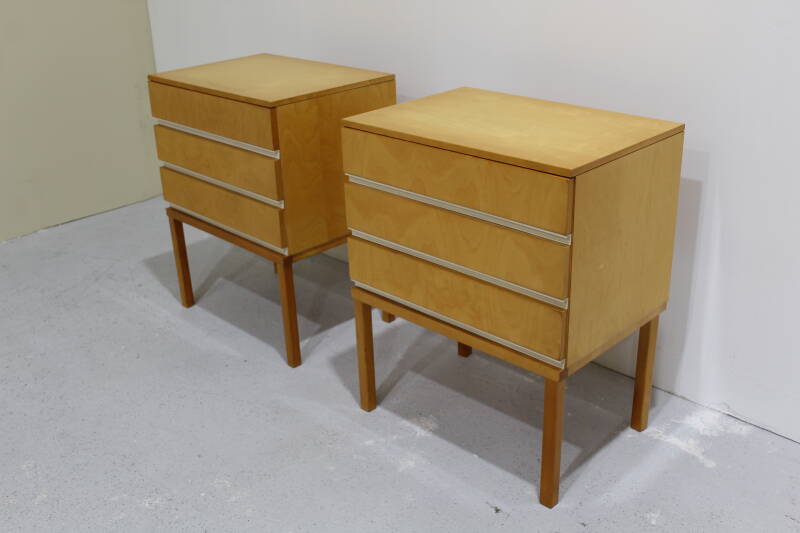 Vintage set of bedside tables, chests of drawers - light wood, mid century | 01042