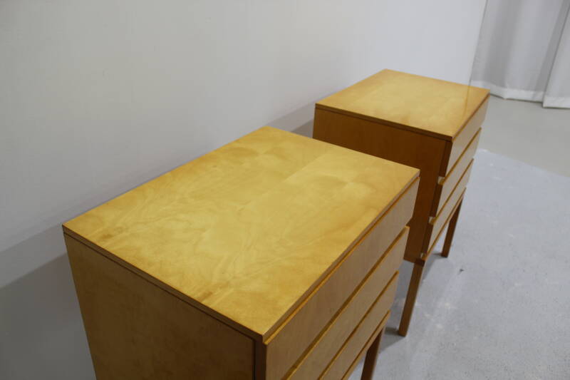 Vintage set of bedside tables, chests of drawers - light wood, mid century | 01042