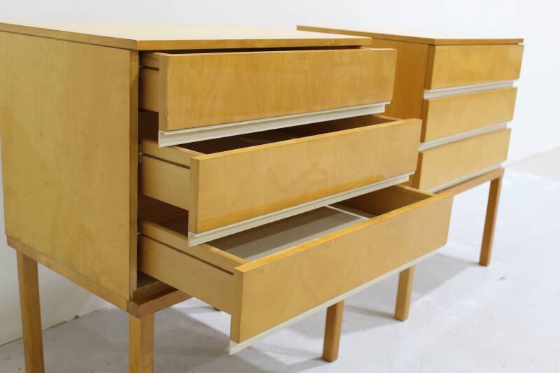 Vintage set of bedside tables, chests of drawers - light wood, mid century | 01042