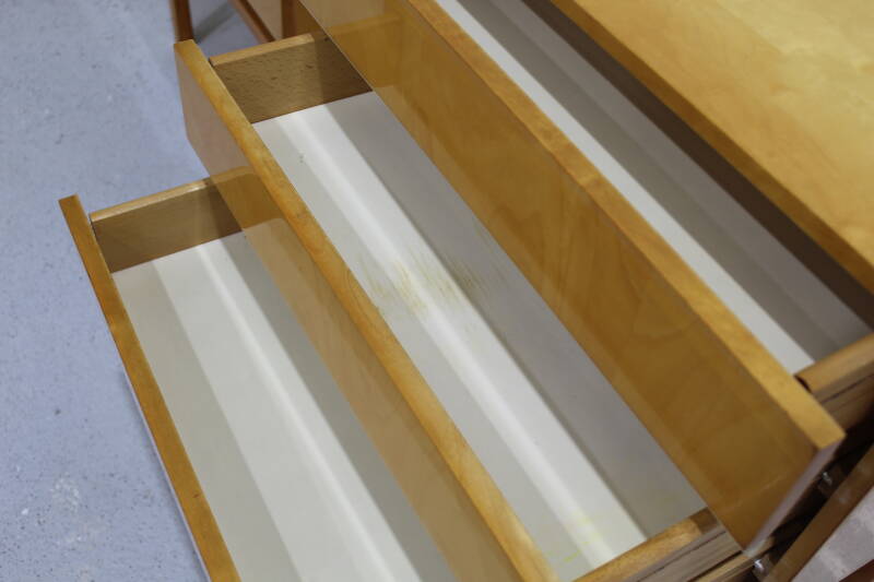 Vintage set of bedside tables, chests of drawers - light wood, mid century | 01042