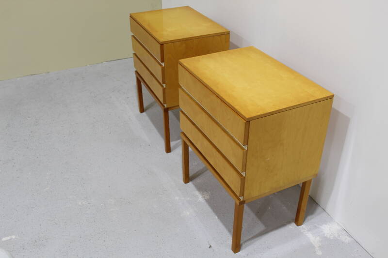 Vintage set of bedside tables, chests of drawers - light wood, mid century | 01042