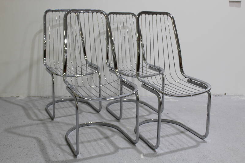 4x Vintage-Esszimmerstühle, Drahtstühle Gastone Rinaldi – italienisches Design | 01028