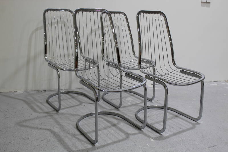 4x Vintage-Esszimmerstühle, Drahtstühle Gastone Rinaldi – italienisches Design | 01028