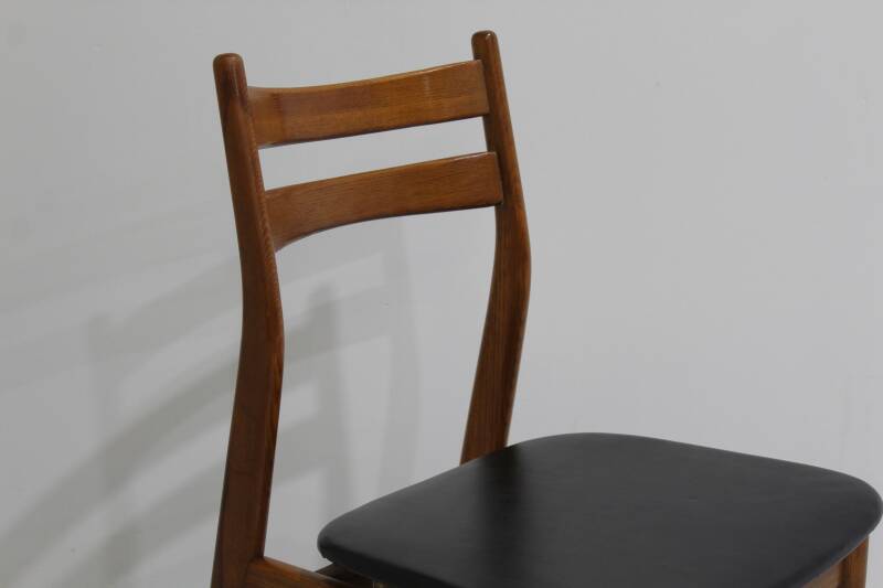 Vintage dining chair - teak, black leatherette 1960s | 01043