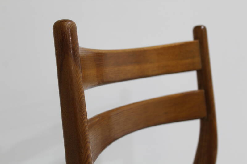 Vintage dining chair - teak, black leatherette 1960s | 01043