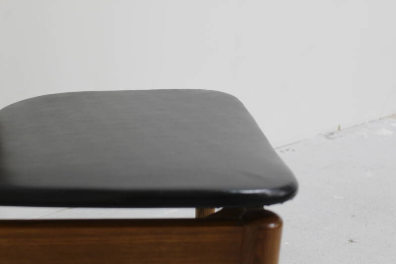 Vintage dining chair - teak, black leatherette 1960s | 01043
