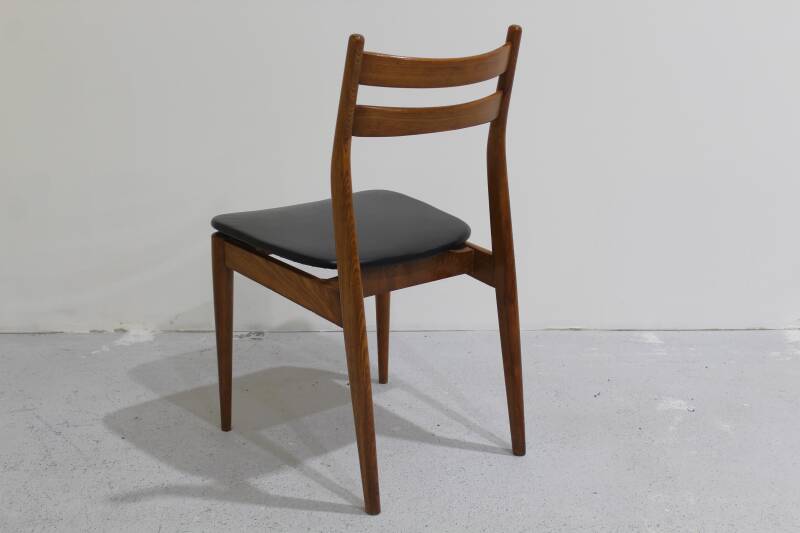 Vintage dining chair - teak, black leatherette 1960s | 01043