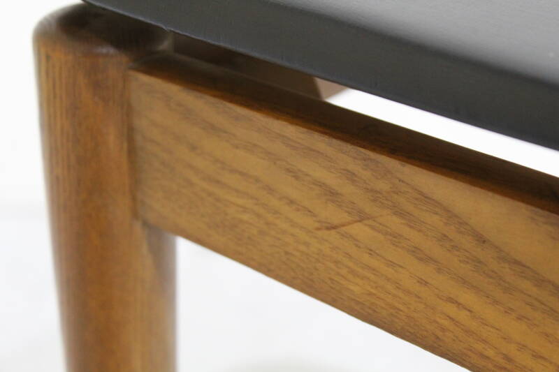 Vintage dining chair - teak, black leatherette 1960s | 01043