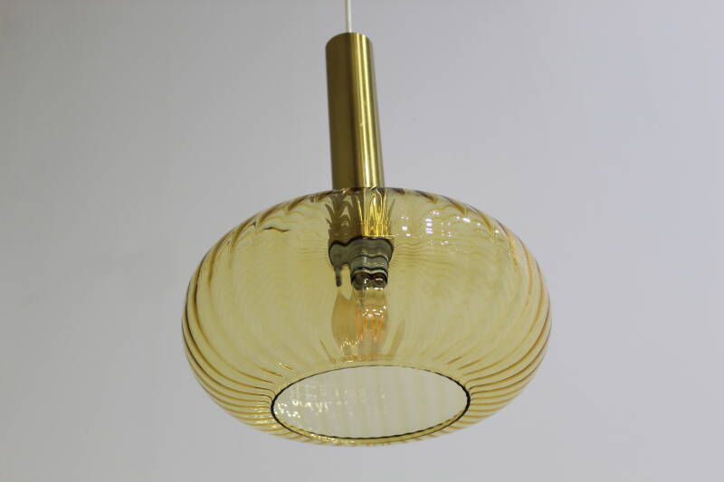 Vintage pendant lamp - brass amber colored 70s | 01040