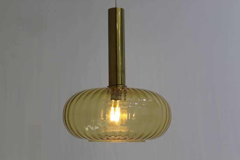 Vintage pendant lamp - brass amber colored 70s | 01040