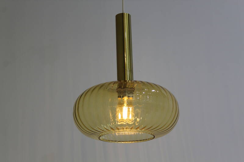 Vintage pendant lamp - brass amber colored 70s | 01040
