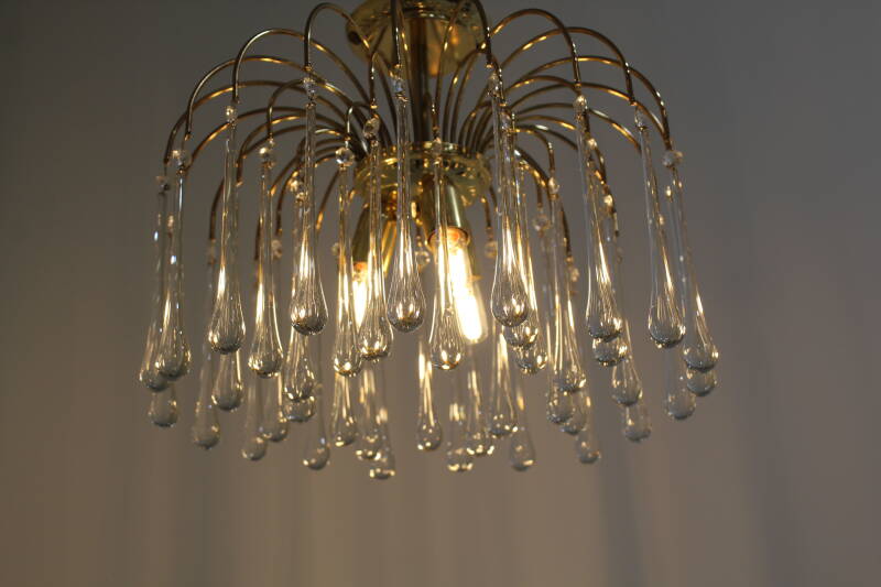 Vintage teardrop plafondlamp - transparant, messing Murano | 01005