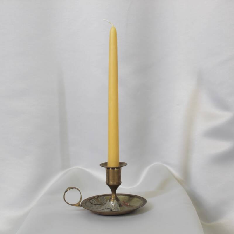 Vintage brass candlestick with drawing