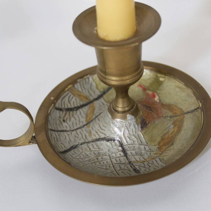 Vintage brass candlestick with drawing